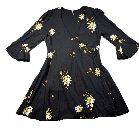 FP Movement by Free People Dresses & Skirts - Free People Wrap Mini Dress Time On My Side Preppy Black Floral Print Small L160